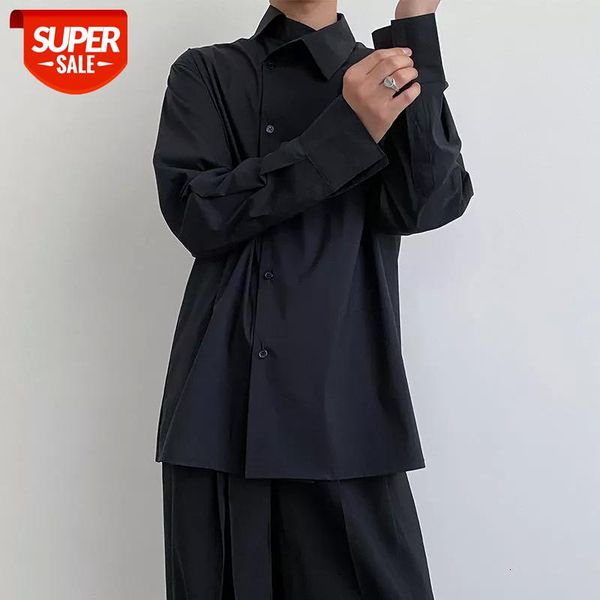 

2020 men's crooked collar exquisite fashion stripe solid color long sleeve loose shirt camisa masculina french cuff shirts #ue0k, White;black