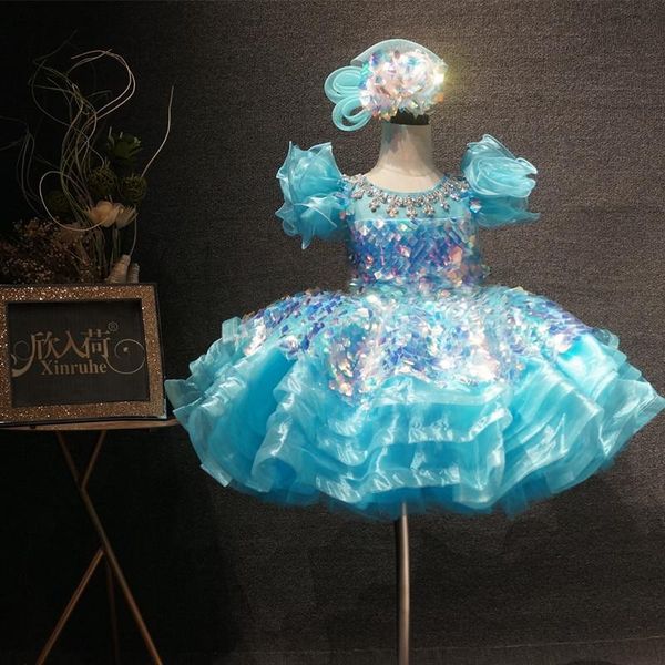 

real picture sky blue crystal beading toddler girls first birthday party dresses tutu princess children celebrity gowns family matching outf