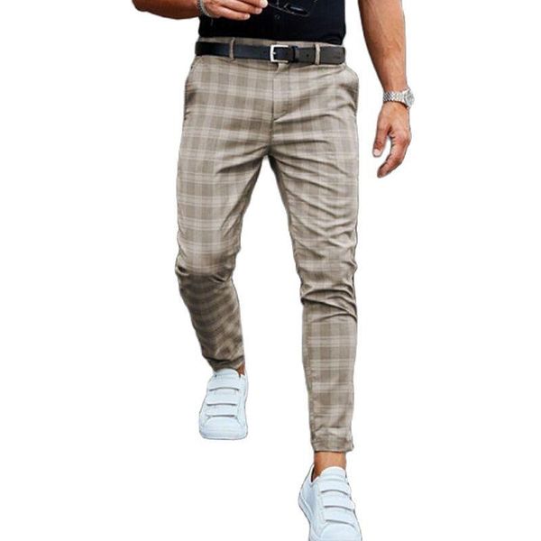 

men's pants 2021 spring fashion plaid printed pencil for mens vintage mid waist button trouser male summer casual long pant streetwear, Black