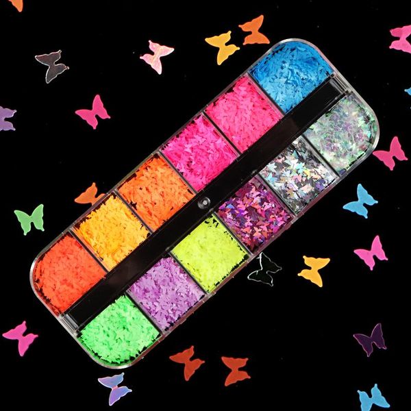 

nail art decorations fluorescent butterfly glitter flakes colourful sequins for nails decoration french manicure gel polish supplies, Silver;gold