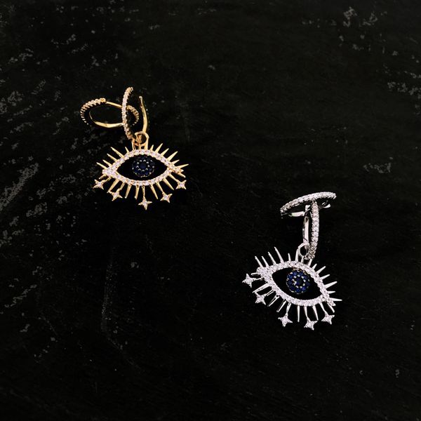 

s925 sterling silver women's zircon circular hoop earrings devil's eye earring fashion personality luxury brand monaco jewelry gif, Golden;silver