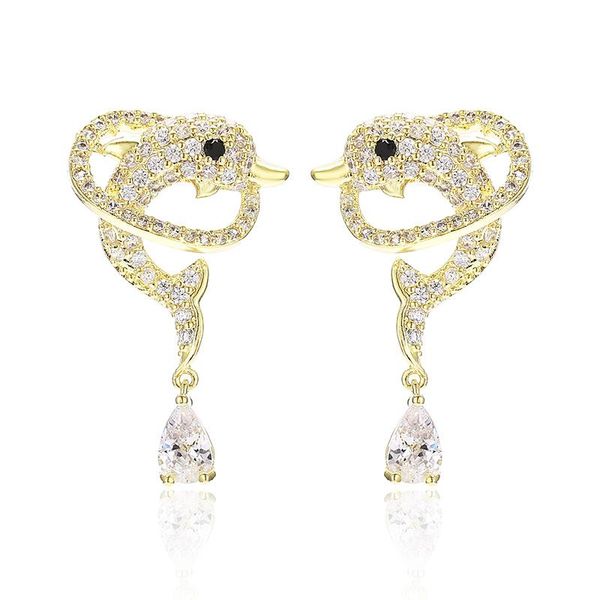 

stud xiumeiyizu fashion jewelry dolphin earring quality zircon earrings for women birthday gift, Golden;silver