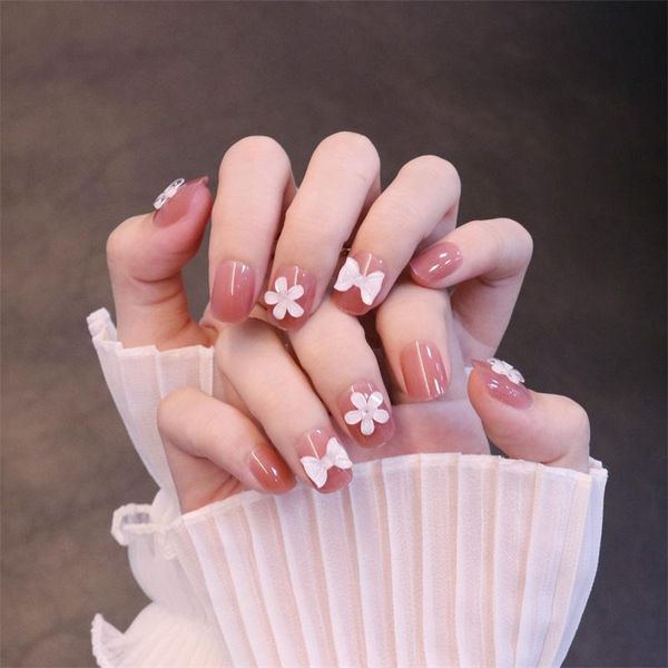 

false nails 24pcs flower printed wear short paragraph fashion manicure patch save time wearable nail to, Red;gold