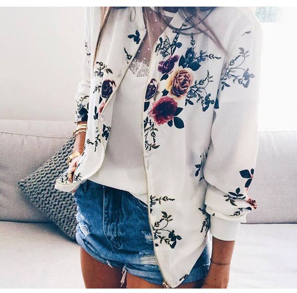

retro floral printed short jacket woman zipper bomber female spring outwear casual long sleeve women's clothes plus size 5xl jk04, Black;brown