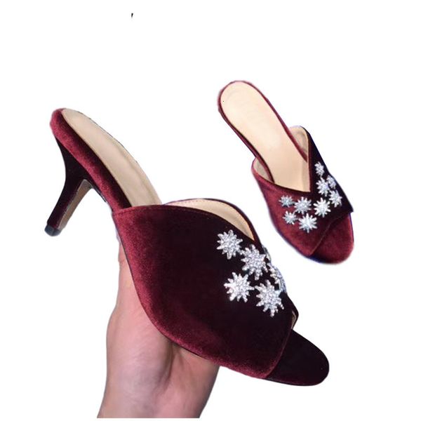 

sandals high heel slippers summer women's shoes sparkling crystal decor glitterly velvet rhinestone party sandals sandalias wrz5, Black