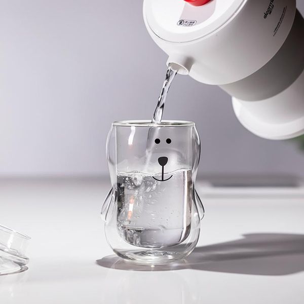 

wine glasses heat-resistant glass double-layer bear cup coffee with lid insulated transparent .