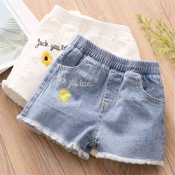 

summer fashion 3 4 5 6 8 10 11 12 years teenager children blue white embroidery pocket denim shorts for baby kids girls 210723, Black