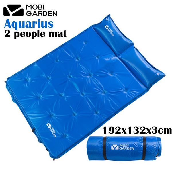 

mobi garden aquarius double 192x132x3cm rectangle waterproof auto-inflatable 2 people cushion mattress with pillow outdoor pads