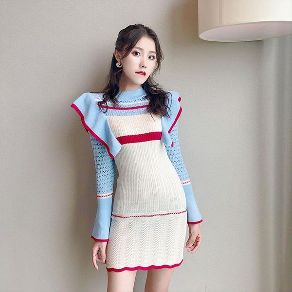 

knit autumn long sleeve women dress turtleneck high waist slim mini pencil sweater vestidos bodycon female ls167, Black;gray