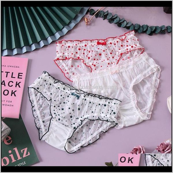 Feminina entrega entrega entrega 2021 Senhoras Clear Star Malha Transparente Sexy Baixo Baixo Briefs Doce Japonês Lolita Respirável Panti