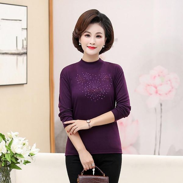 

spring autumn bottom shirt middle age women pullovers mother long sleeve women's t-shirt, White