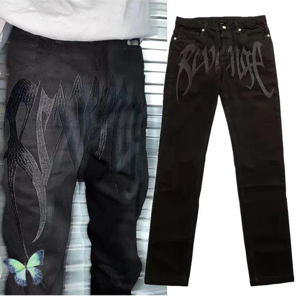 

men's jeans xxxtentacion revenge denim jeams button staight embroidery men women pants, Blue