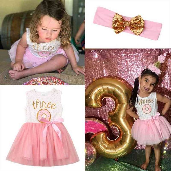 

three years old birthday girl dress baby girls donut rompers tutu headband outfit clothes set sleeveless long sleeve, Red;yellow