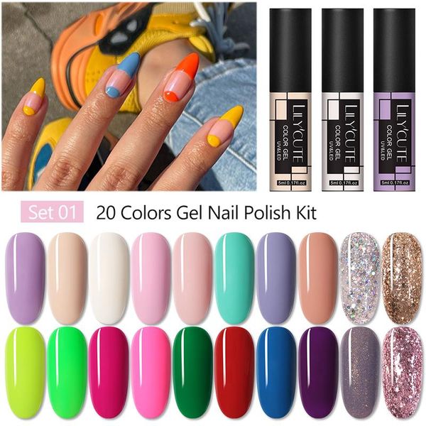 

nail art kits lilycute 10/20pcs gel polish set 5ml semi permanent glitter hybrid varnish nails soak off uv led