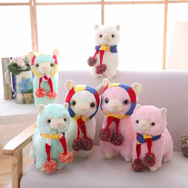 

wear scarf alpaca plush toy cute little sheep 25/35cm grassland animal white pink green baby nursing children appeasing present