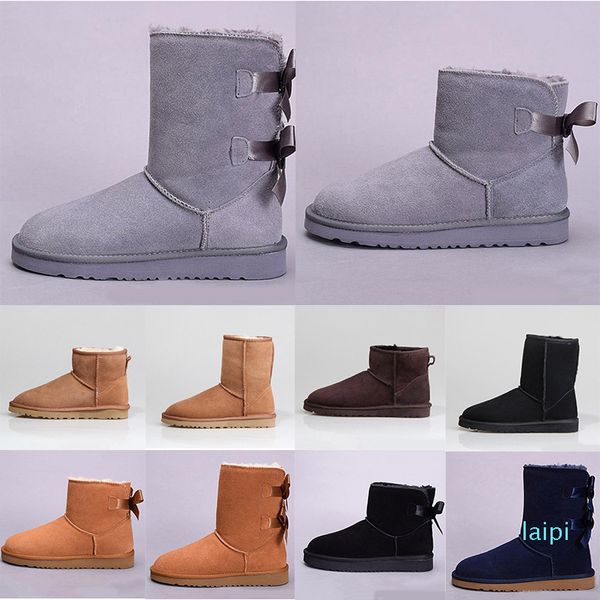 

designer- classic mini short shoes bow tall button boot triplet womens women winter snow boots fur furry booties warm, Black