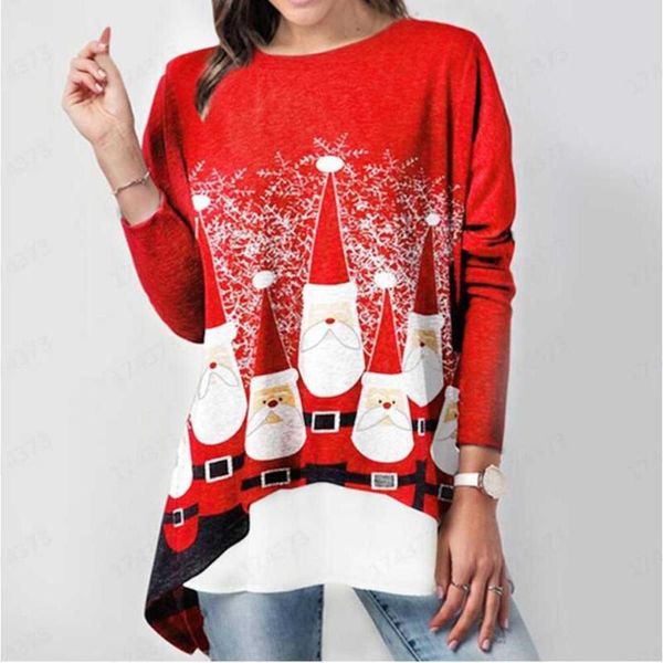 

women's t-shirt oversized s-5xl christmas santa claus red t-shirts for women year snowflake printed tee fake two pieces wdc6059, White