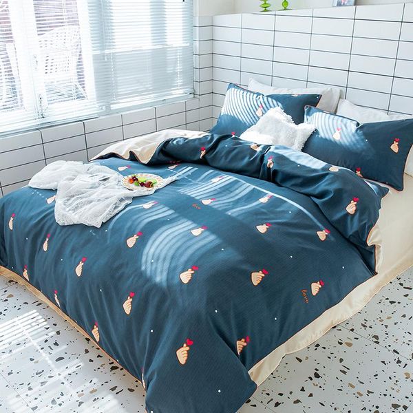 

bedding sets imitated silk set printed summer cool bed heart duvet cover flat sheet pillowcase 4pcs home bedclothes 2021 come