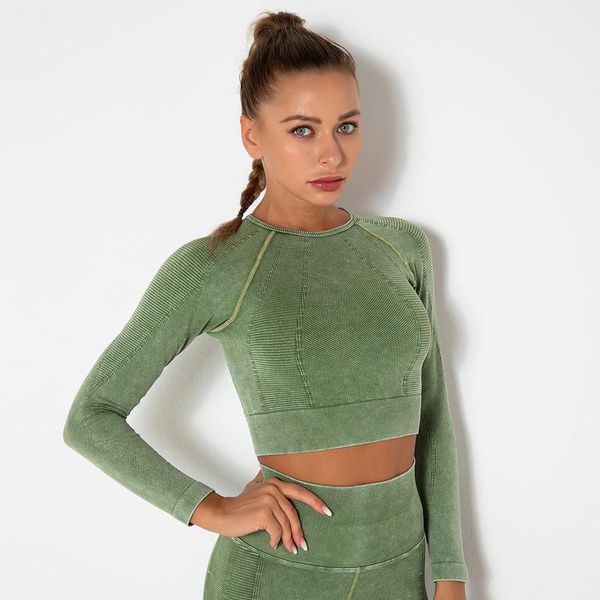 

yoga outfit seamless women long sleeve crop workout shirts for gym