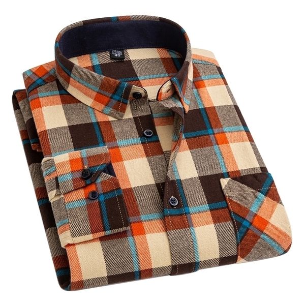 Aoliwen marca uomo 100% cotone classico plaid farm city camicia casual 2021 abito grande per morbida flanella colorata 220216