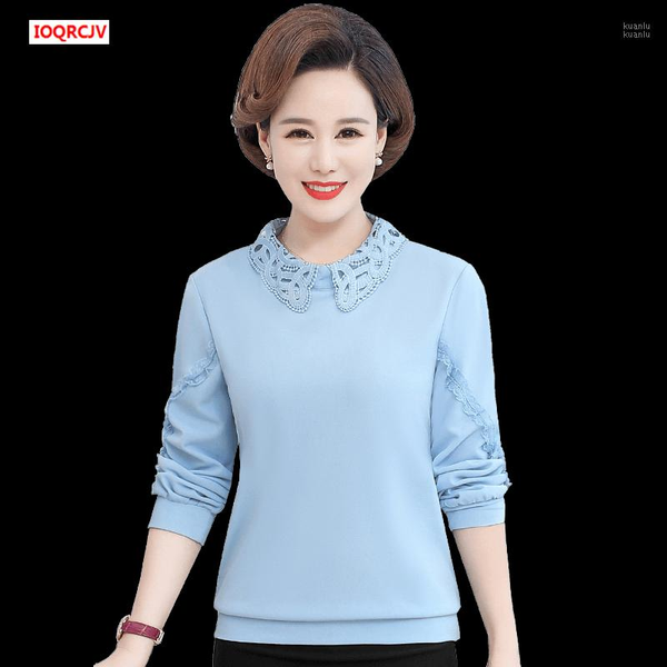 

spring autumn women's blouse and plus size 5xl long sleeve lace lapel shirt middle-aged mother elegant blusa w1890, White