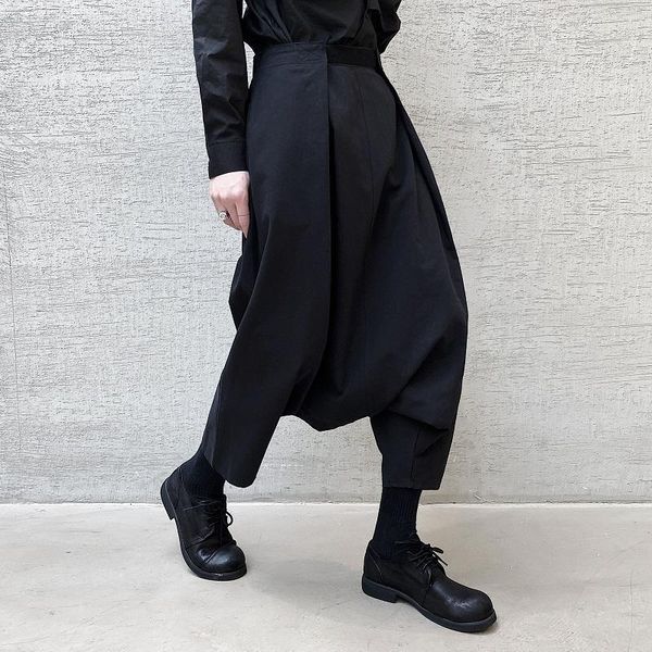 

men's pants trend performance male personality loose crotch summer casual harem eight points, Black