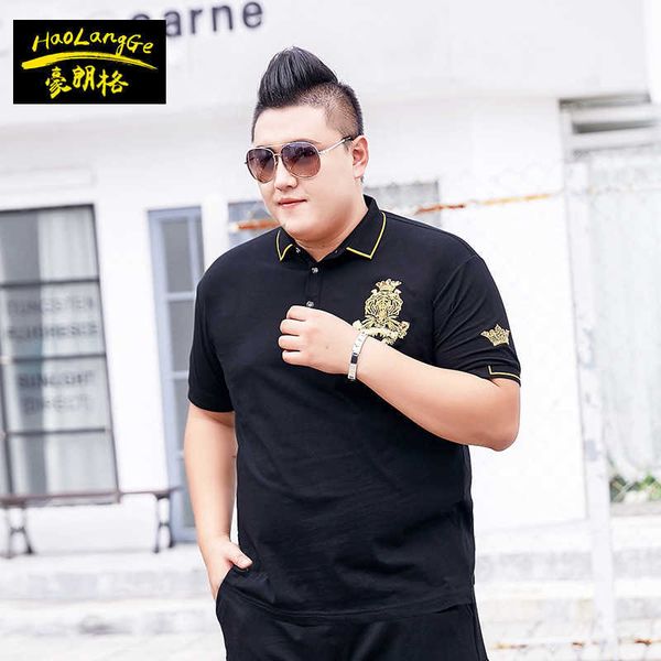 

fat men's plus fat plus large short sleeve lapel t-shirt fat extra large loose collar thin cotton t-shirt summer, Black;brown