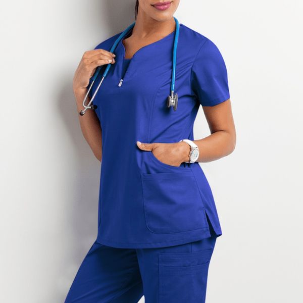 

523 style women scrubs hospital pant men medical uniform surgery scrubs shirt short sleeve nursing uniform pet greys anatomy, White