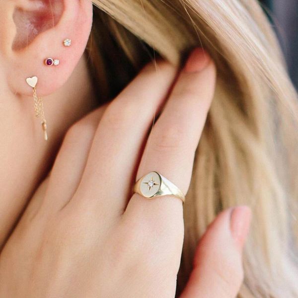 

midi minimal paved cz delicate north star cute elegant girls jewelry fashion gold color simple ring wedding rings, Slivery;golden
