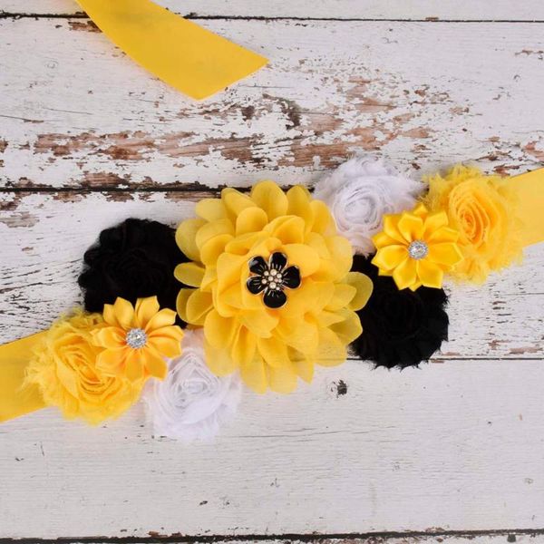 

maternity intimates yellow black flower sash pregnancy belly belt baby shower party po props postpartum accessories, White