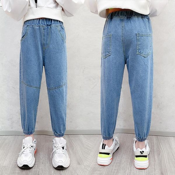 

jeans spring autumn for girls 2021 cotton straight leg children's clothing 4-12 year pants trousers baby clothes, Blue