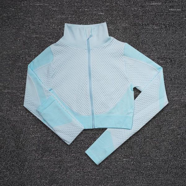 

yoga outfit seamless long sleeve zipper t-shirts workout women fitness vital gym crop athletic shirt sportswear
