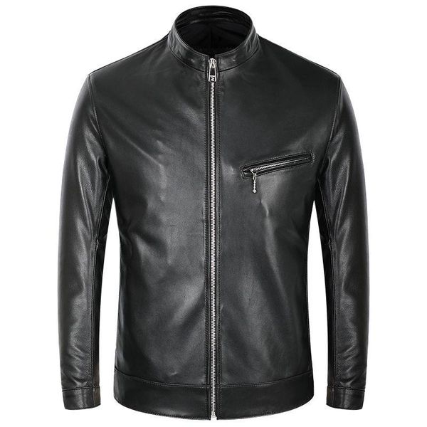 

men's leather & faux 2021 autumn winter large size sheepskin slim aviation genuine bomber jacket men real flights coats e243, Black