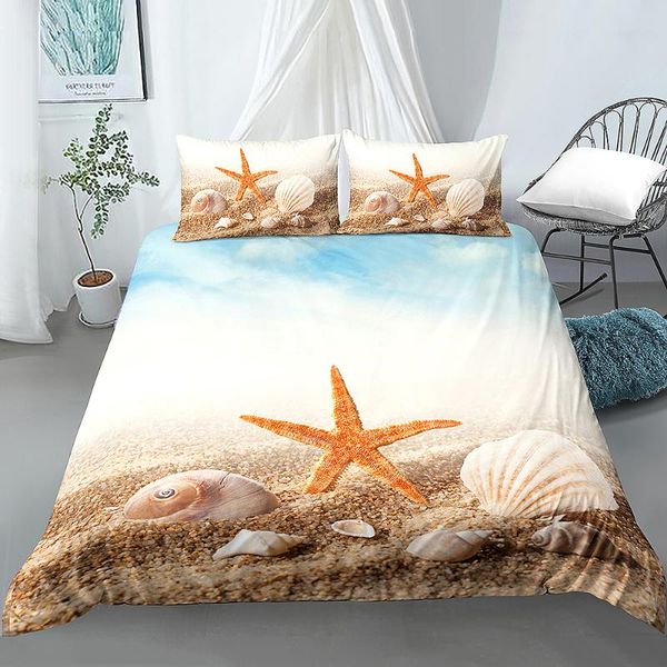 

bedding sets ocean set beach duvet cover blue starfish bed kids teen shell home textiles quilt 2/3pcs
