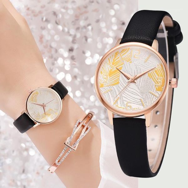 

fashion simple digital women watches exaggerated scale leaf dial belt quartz ladies wristwatch relogio feminino #fn80 wristwatches, Slivery;brown