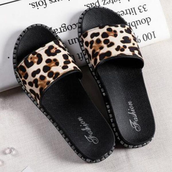 

slippers cute summer women slides leopard beach flat sandals shoes sandalias slip on flip flops zapatillas mujer xx19, Black