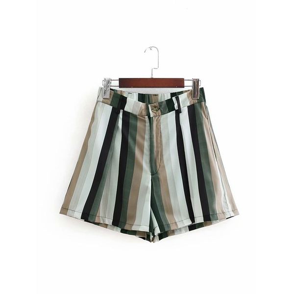 

women's shorts geckoistail 2021 women summer striped casual high waist pockets zip button female loose elegant for woman clothes, White;black