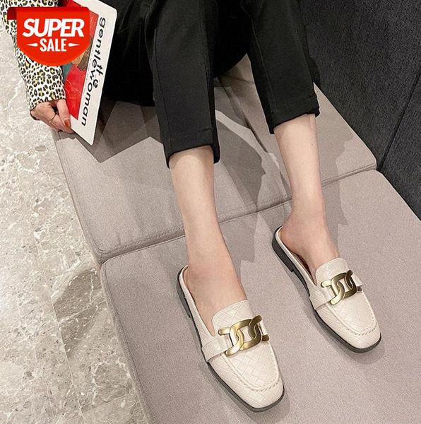 

slippers women's outer wear flat bottom square toe baotou half sandals 628-1 #h307, Black
