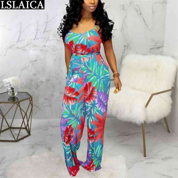 Summer Jumpsuit Mulheres Backless Floral Impressão Sexy Bodysuit Bandage Plus Size S-2XL Fashion Casual Feminino 210515