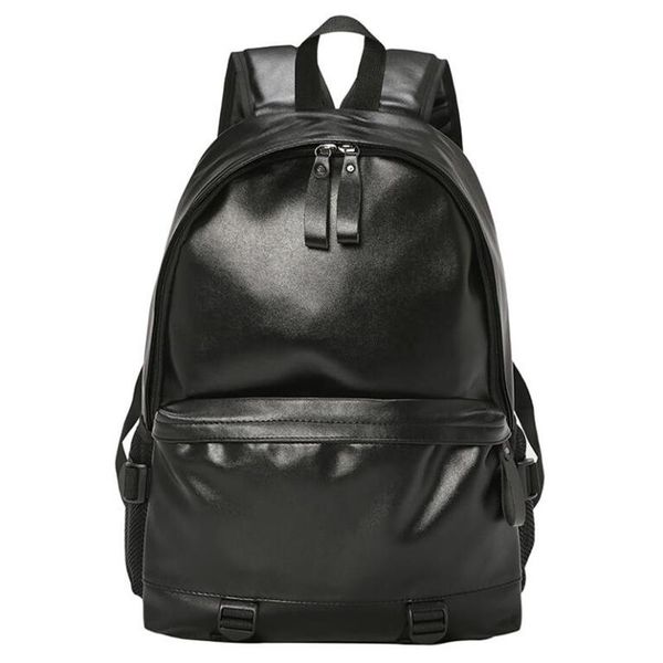 

fashion men's leather backpack teen black school bag boy college lapwind leisure