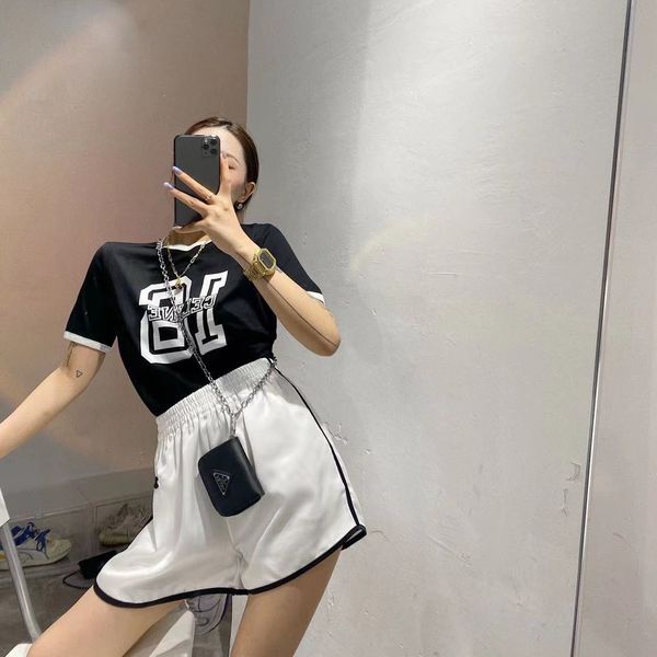 

saijia 2021 summer new embroidered acetate high waist sports shorts, Black