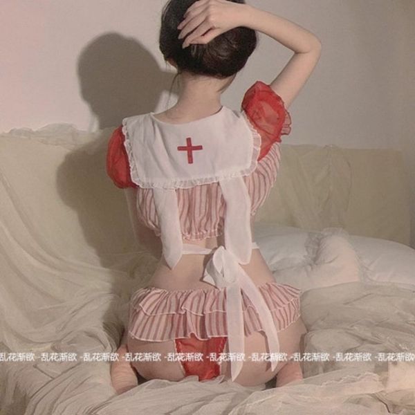 

dark college style lace lingerie school girl sleepwear nurse role play erotic set passion bunny girl cosplay temptation, Red;black