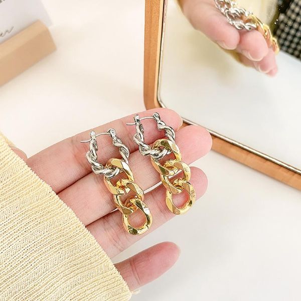 

hoop & huggie ghidbk gold color clashing geometric irregular earrings twist chains link for women girls vintage, Golden;silver