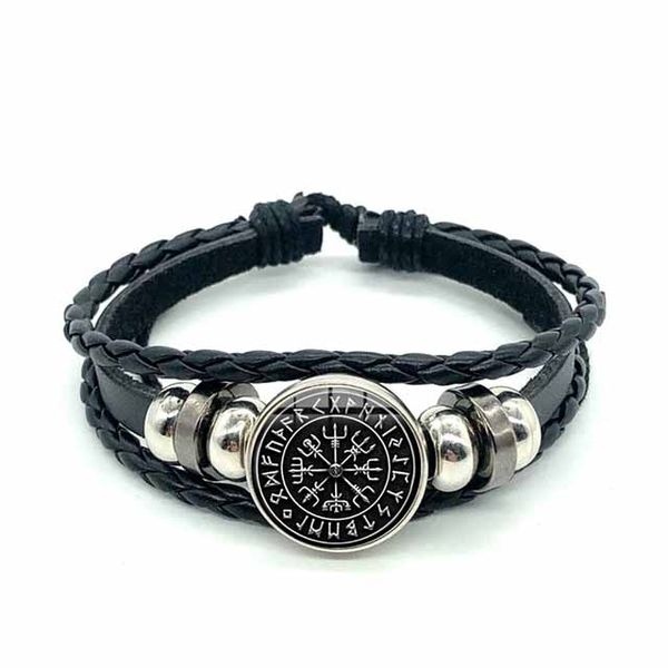 Viking Compass Многослойная древесина браслет из бисера мужчины повседневная мода плетеные кожаные браслеты браслеты ретро панкет браслет