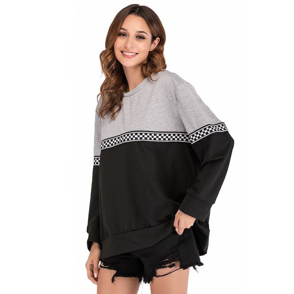 

trendy iadies' sweaters g236#2021 autumn and winter pullover fashion color matching women's loose fitting sweaterhoodies, Black
