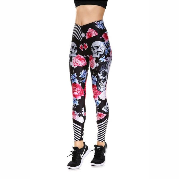 

women's leggings [you're my secret] women floral skull printed fitness 2021 jeggings halloween legging ghost pencil pants trousers, Black