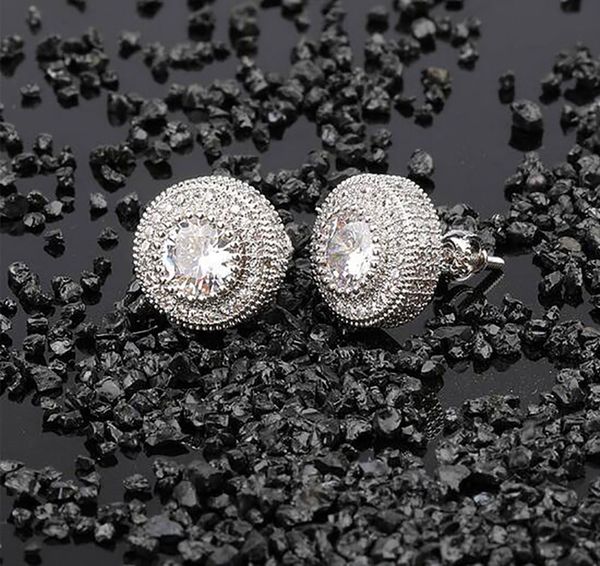 

925 sterling silver earring 3d cluster cz iced out earrings 1 pair micro pave cubic zircon earring men women fashion jewelry, Golden;silver