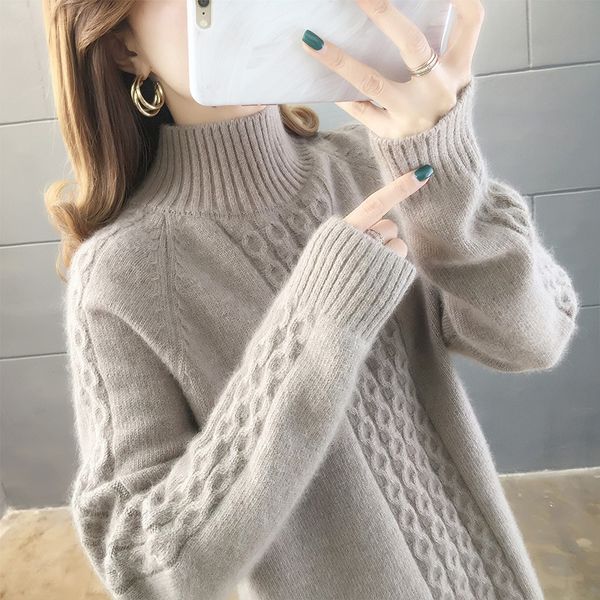 

fashion sweater fine woolen women's undercoat half high collar loose 2021 pullover for autumn and winter, White;black