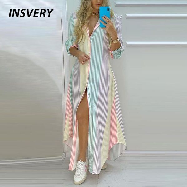 

casual dresses boho dress 2021 spring autumn single breasted button irregular long women turn down collar print maxi, Black;gray