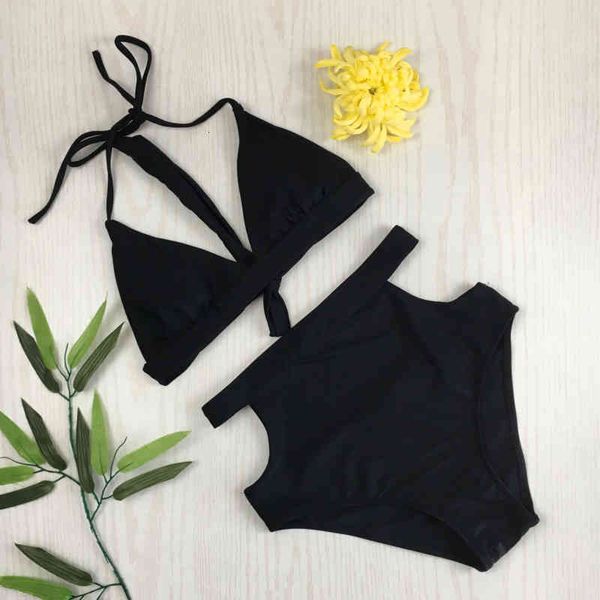 

nylon elastic high split waist women bikini swimsuit, White;black